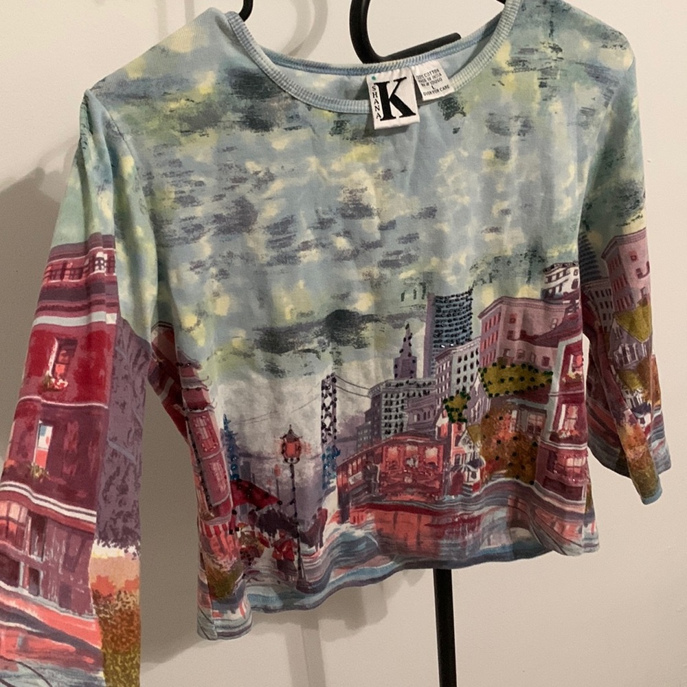 Shana K Women’s Hand Beaded Graphic Shirt - San Francisco